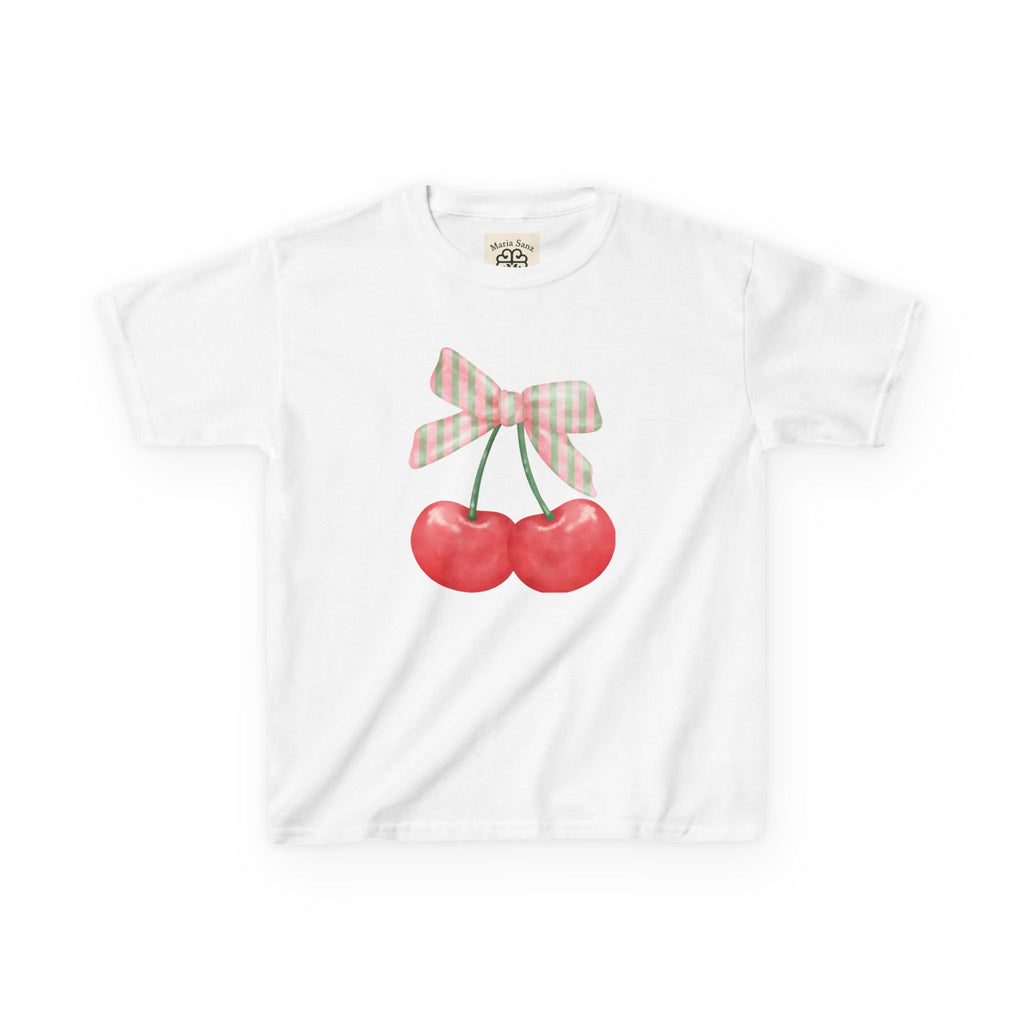 Cerises- Kids Cherry Graphic Tee — Cute Cherries with Plaid Bow, Playful Summer Shirt for Girls & Boys