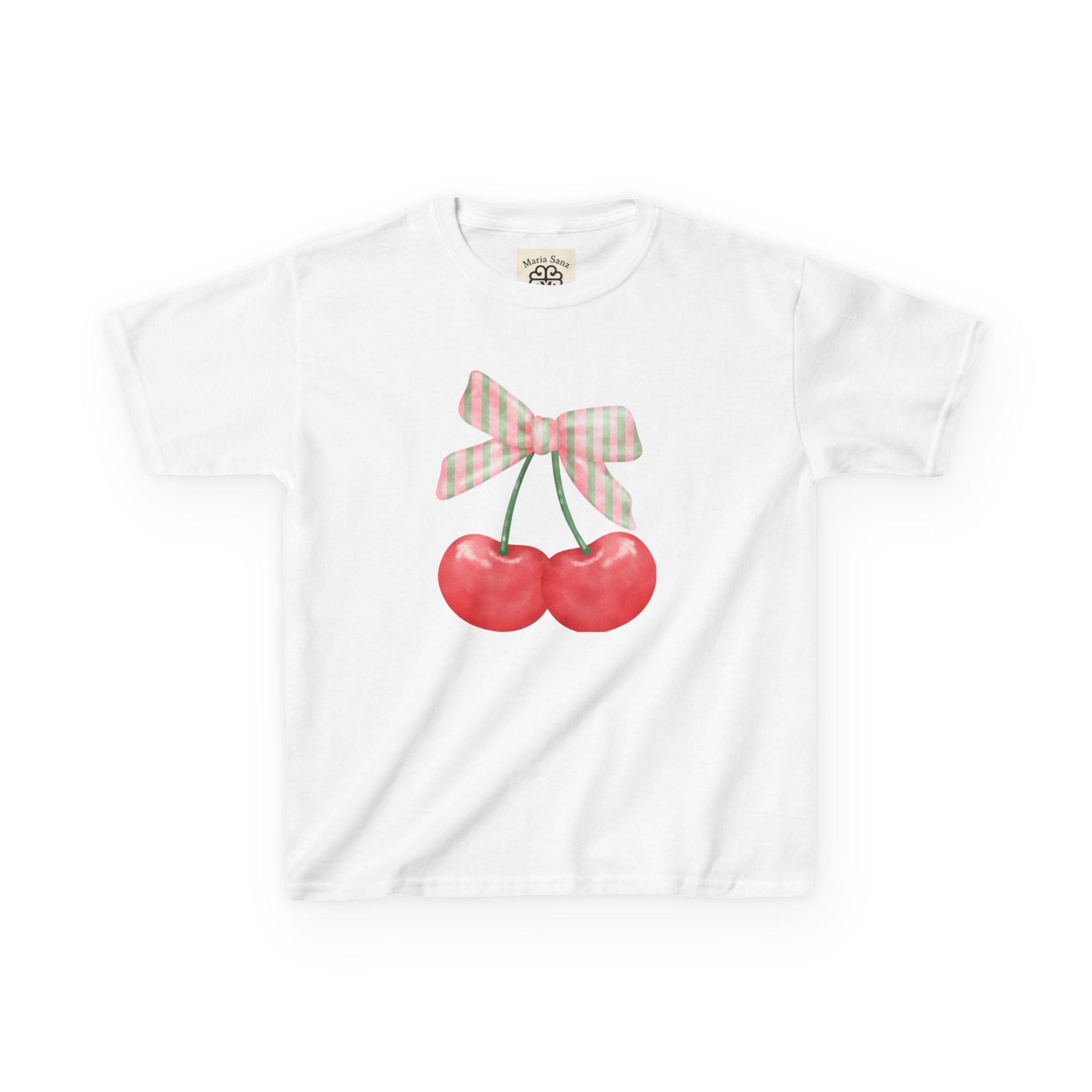 Cerises- Kids Cherry Graphic Tee — Cute Cherries with Plaid Bow, Playful Summer Shirt for Girls & Boys