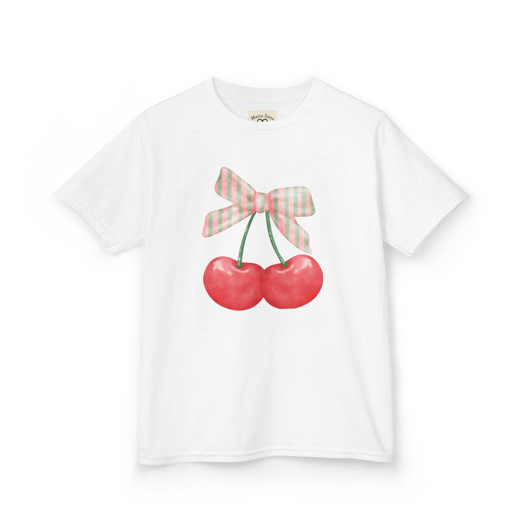 Cerises- Kids Cherry Graphic Tee — Cute Cherries with Plaid Bow, Playful Summer Shirt for Girls & Boys