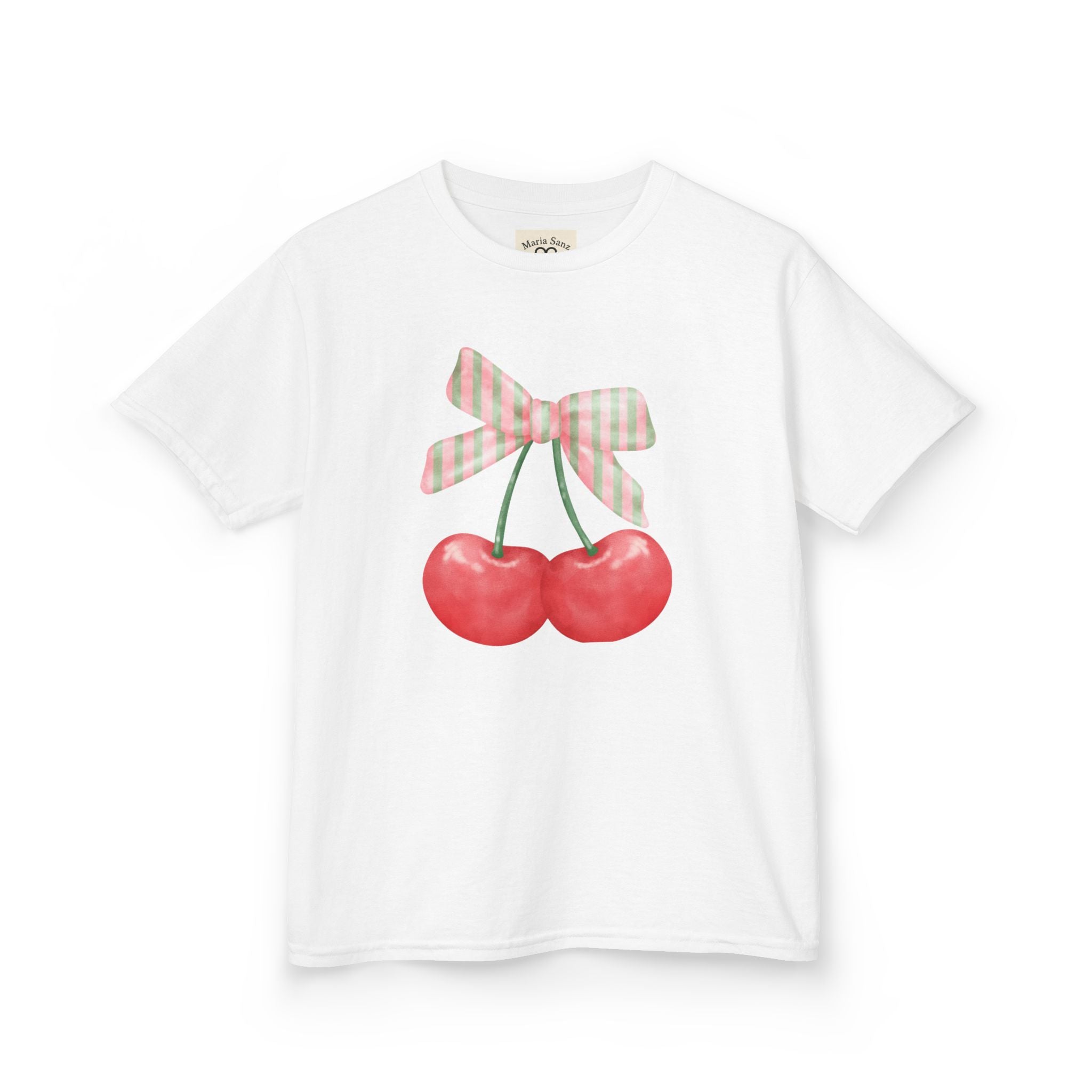 Cerises- Kids Cherry Graphic Tee — Cute Cherries with Plaid Bow, Playful Summer Shirt for Girls & Boys
