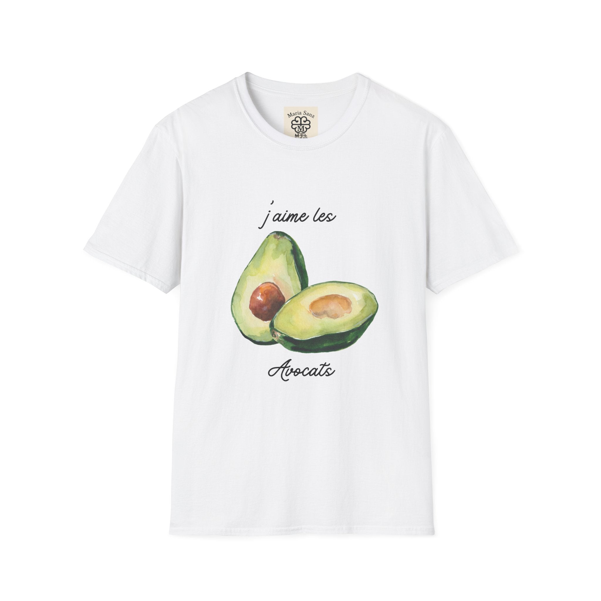 Avocado T-Shirt — "J'aime les Avocats" French Script Casual Tee
